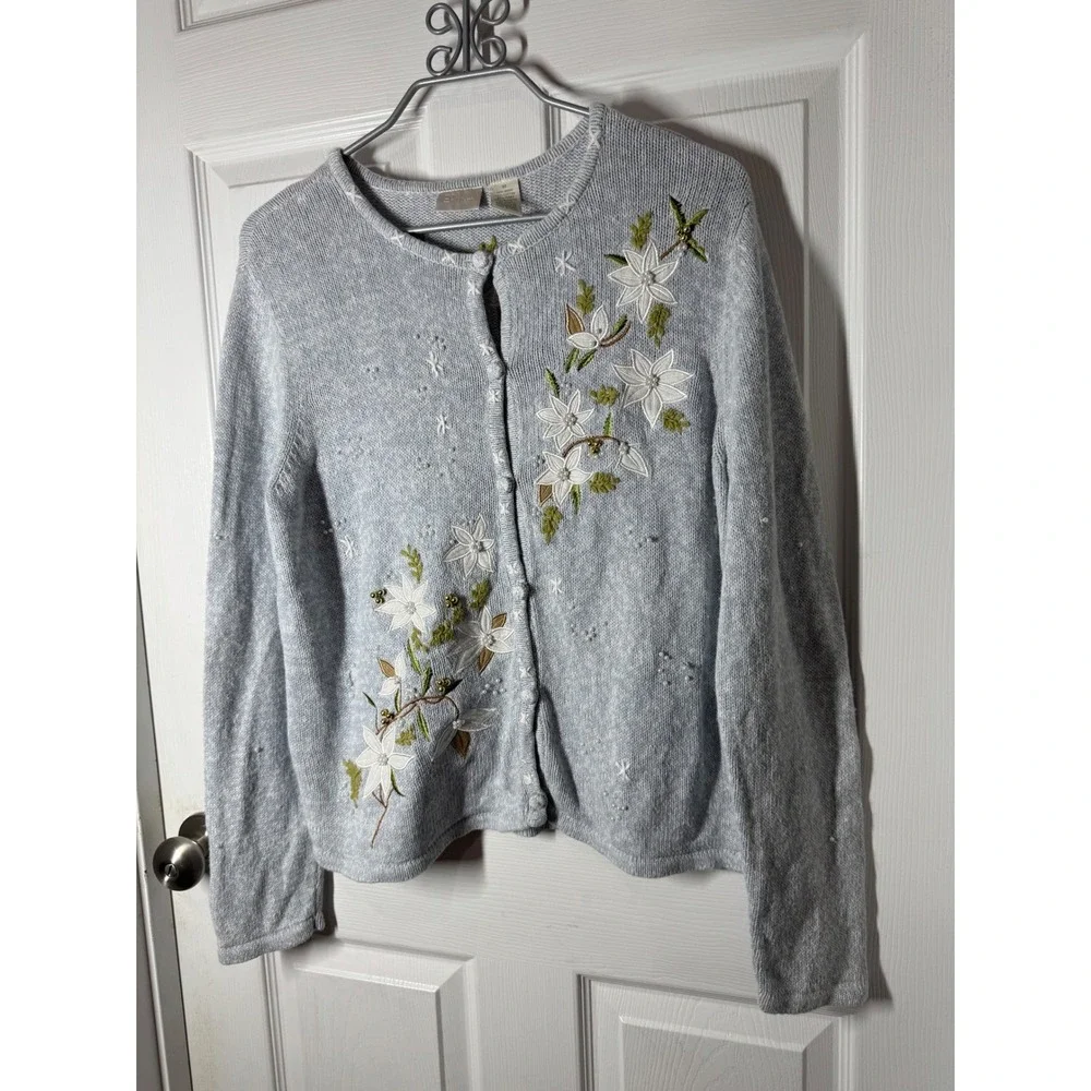 Erika Light‎ Blue Embroidered Floral Cardigan (Size M)